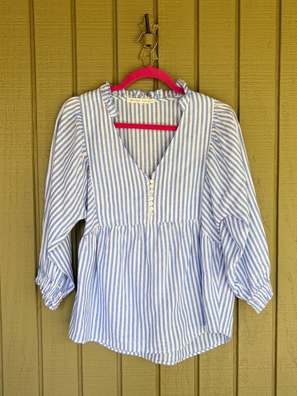 Melissa Nepton Agnes Blue White Striped Linen Cotton Top S